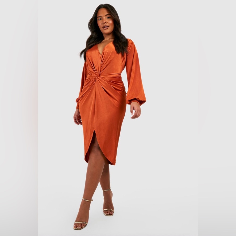 PLUS TWIST FRONT PLUNGE MIDI DRESS, Size 20 (3X)